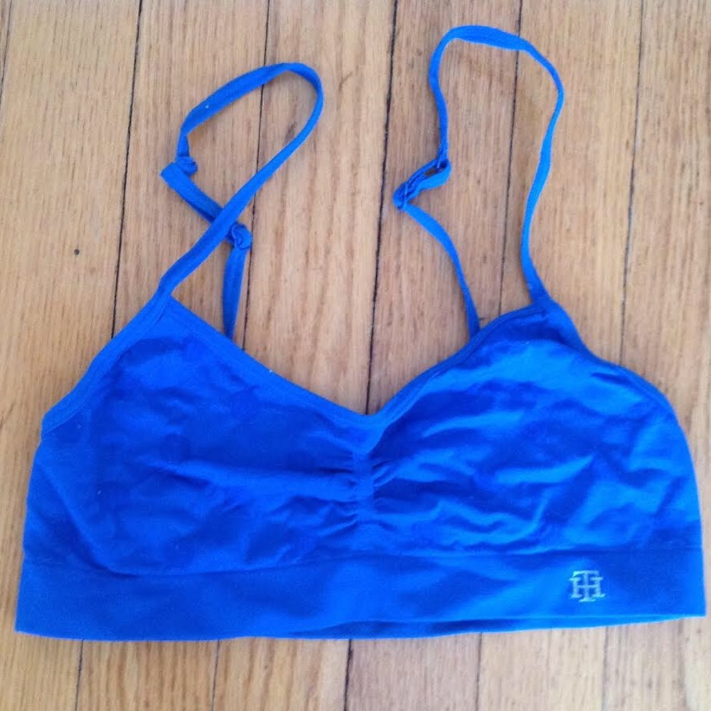 Girls blue polka dot training bra with cross clip